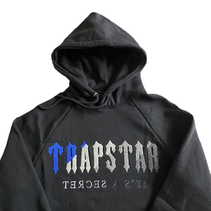 TRAPSTAR CHENILLE DECODED HOODED TRACKSUIT - BLACK/BLUE