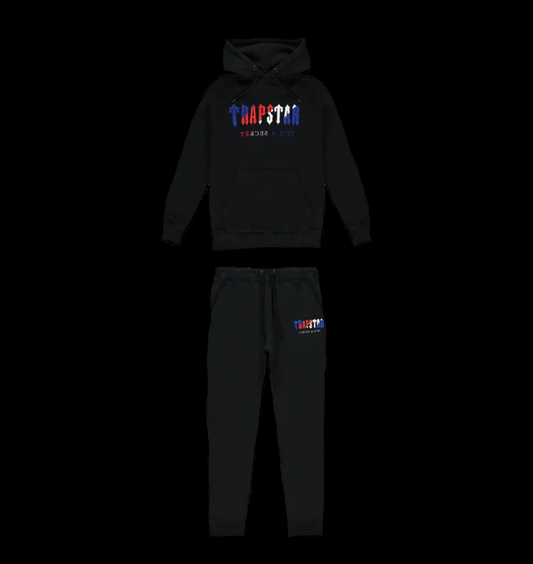 TRAPSTAR CHENILLE DECODED HOODED TRACKSUIT - BLACK REVOLUTION EDITION