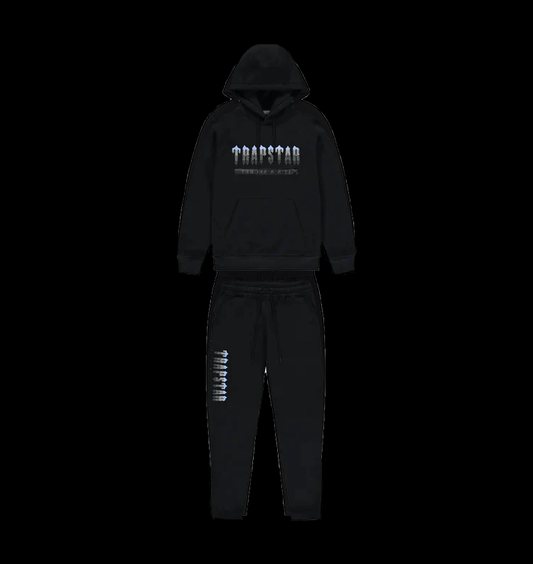 TRAPSTAR CHENILLE DECODED 2.0 HOODED TRACKSUIT-BLACK/ICE BLUE