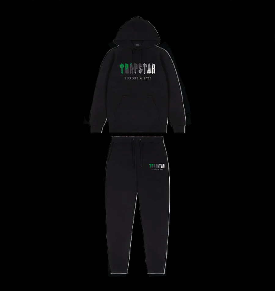 TRAPSTAR CHENILLE DECODED HOODED TRACKSUIT - BLACK/GREEN BEE